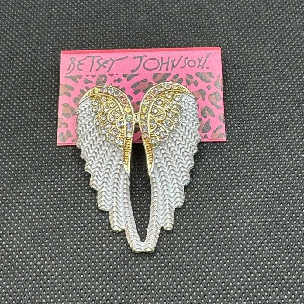 BROOCH! Betsey Johnson Angel Wing Brooch w/ AB Gemstones BNWT - Picture 5 of 6